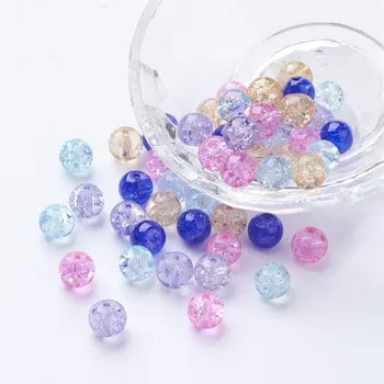 100tk Küpsetamine Värvitud Crackle klaashelmed Lavendel Aed Mix Ring Segatud Värv, 8~8.5x7.5~8mm Auk: 1mm umbes 100tk/kott