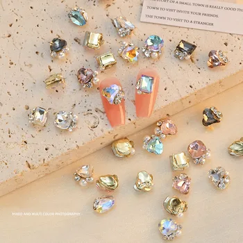 10TK Sparkle 3D Kuhja Pearl Teemant Süda, Ruut, Ring Crystal Nail Art Kive Sulamist Ehted Kaunistused Maniküür Võlusid