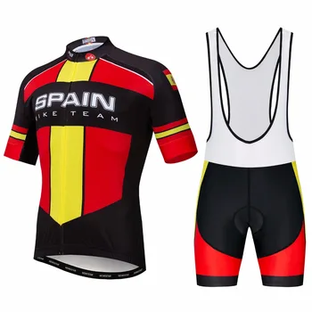 2019 Hispaania jalgrattasõit jersey komplekti Meeste Jalgratta jersey püksid, rinnatüki sobiks MTB Riided Särgid Meeskond Maillot Ciclismo Mountain road Top punane
