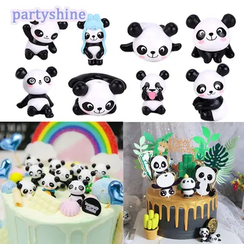 8pcs/ülikond Mini Panda Nukk Must ja Valge dwendwen Loomade Koogikarpides Torukübar Ornament Lastele Panda Sünnipäeva Teenetemärkide