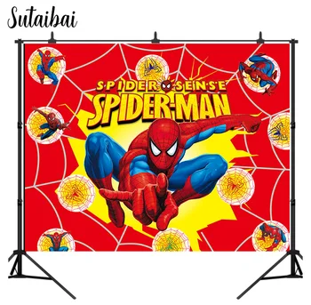 Disney Marvel Spiderman Teema Sünnipäeva-Ja Teenetemärgi Sünnipäevaks Taustaga Lapsed Partei Fotograafia Taustaks Asjade Prop