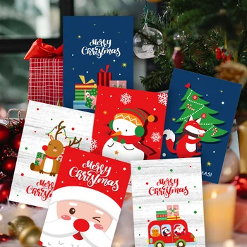 Jõulud Kokkuklapitavad tervituskaardi, millel Puu, Lumememm Santa Claus Raindeer Kleebised DIY Kaart, Ümbrik, Kutse Kaardid, 6 Komplekti