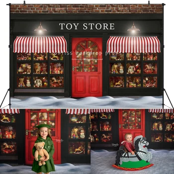 Jõulud Küla Toy Store Taustaks Laps Beebi Fotograafia Täiskasvanud Tüdruk Photocall Lumehelves Lumine Tänava Taustal