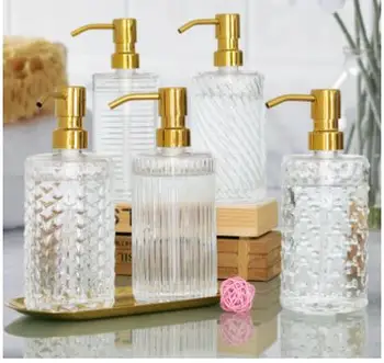 Kuldne Roostevabast Terasest 400ml Alam-pudel Push Tüüpi käsihuuhde Šampoon seebidosaator Vertikaalne Muster Klaas Lotion Pudel Uus