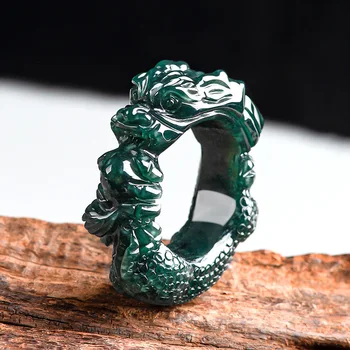 Kõrge Loodusliku A-klassi Jade Blue Water Dragon Ringi kolmemõõtmelise Nikerdamist Jää Tüüp Featured Sõrme Ehted Meestele Kingitused