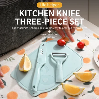 Köök nuga komplekt, roostevabast terasest puuvilja nuga komplekt, mini plastikust lõikelaud, melon lennuk, väike nuga, plastikust puu-fork