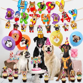 Loomade Teema Poole Lemmiklooma Sünnipäeva Kaunistamiseks Armas Koer Banner Flags Cartoon Koera Nägu Cupcake Torukübar Cake Sisustus Pool