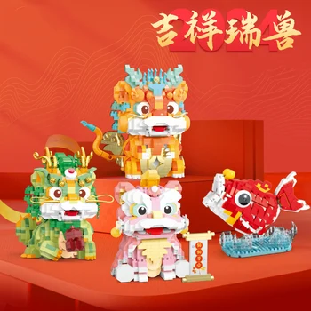 Lovly Hiina Müütilised Loomad Cartoon Pilt Mini Blokeerida Lion Dance Vaprad Väed Dragon Sasaan Ehitustellised Mänguasjad, Kingitused