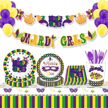 Mardi Gras Karneval Pool, Ühekordsed Nõud Komplekti Cartoon Crown Mask Käsitöö Paber-Ukseline Couplet Pool Taustaks Tabel Teenetemärgi