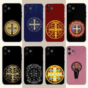 Medal Saint Benedict Telefon Case For iPhone 15,14,13,12,11 Pluss,Pro,Max,XR,XS,X,7,8 Plus,SE,Mini Läbipaistev Silikoonist, Pehme