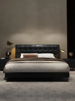 minimalistlik nahast voodi, kaasaegne minimalistlik ja kerge luksuslik magamistuba, topelt kuningas voodi, väike üksuse suurus, kõik üks suurus