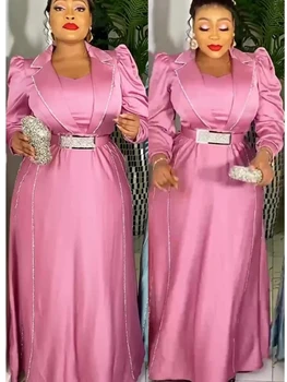 Pluss Suurus Aafrika Elegantne Pool Kleidid Naistele 2024 Uus Mood Satiin Maxi Pikk Kleit seal kaftan Moslemi Kleit Daamid Rõivad