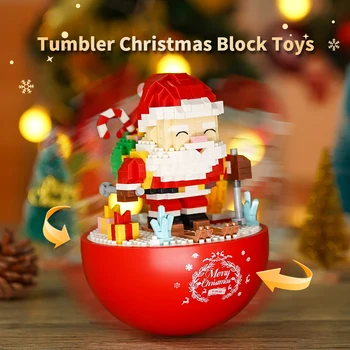 Santa Claus Trummel Jõulud Kogumine Kokkupanek Mini Osakeste Ehitusplokk Desktop Dekoratiivsed Mudel Laste Mänguasi Tüdruk Kingitus
