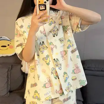 UUS Kawaii Paavo Pajama Komplekti Kevad Sügis Cute Cartoon Anime Puuvill Lounge kanda Pidžaama Naistele, Valge Patrick Star