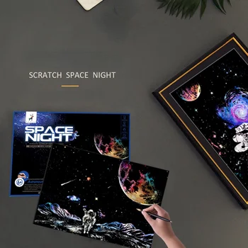 Värvikas Magic Kraapides Maal Mänguasi DIY Juhend Öösel Vaadata Astronaut Ruumi Nullist Paber Joonis Seatud Õppe-Mänguasjad Lastele