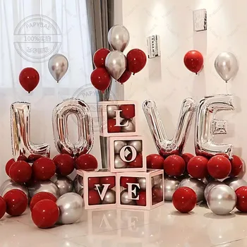 Ystävänpäivä Õhupalli Komplekt Punane Hõbedane Roos Punane Lateks Airballoons ARMASTUS Foolium Balon Pulmas Kaunistused Tarvikud