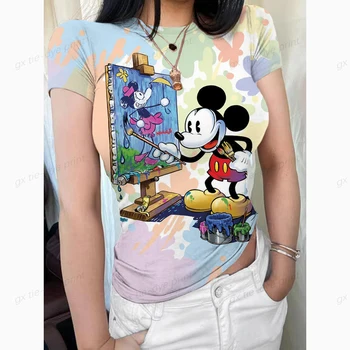 Õhuke Suvine Top Seksikas T-Särk Disney Minnie Mickey Mouse Elastsus T-Särk Korea Stiilis Naine Riideid Slim Tshirt Naine Tops